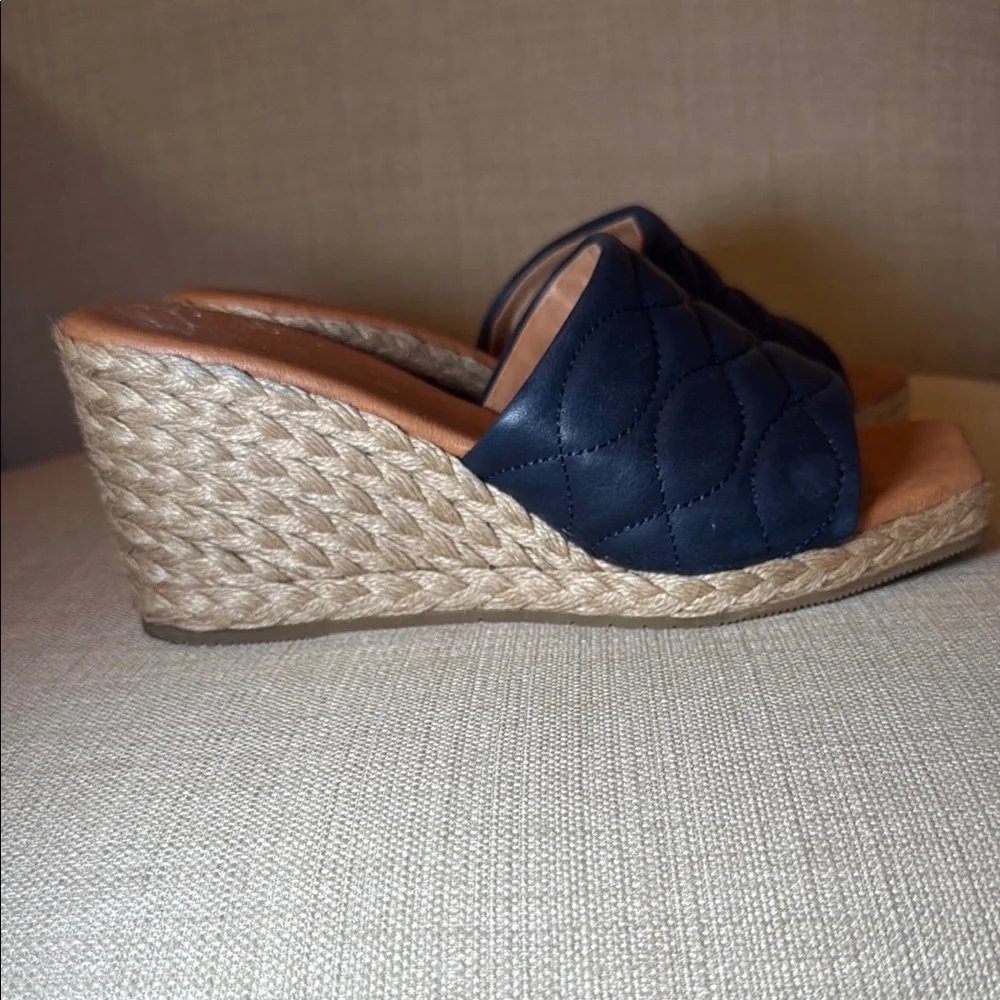 Quilted Navy Slide Wedge Sandals